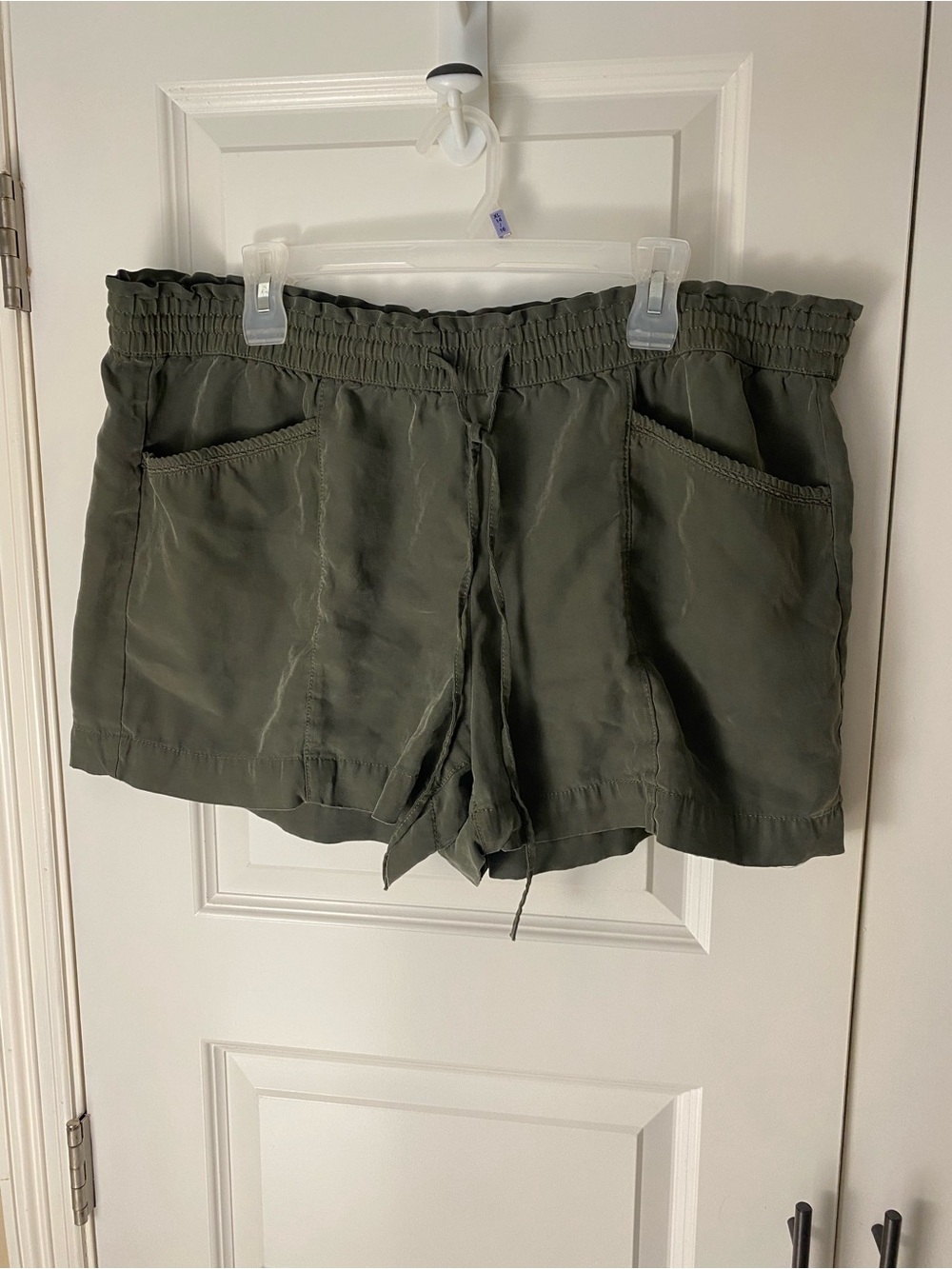 LOFT Olive Green High-Rise Drawstring Shorts